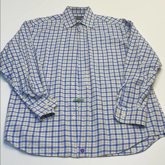 HENRY JACOBSON Mens Blue / Yellow Dress Shirt - Picture 2 of 4